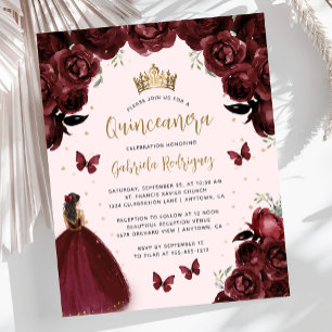Papier Budget Bourgogne Or Floral Princess Quinceañera
