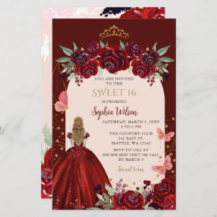 Papier Budget Bourgogne Or Floral Princess Sweet 16