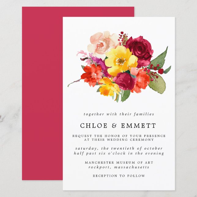 Papier Budget Bourgogne Orange Jaune Rose Mariage Inviter (Devant / Derrière)
