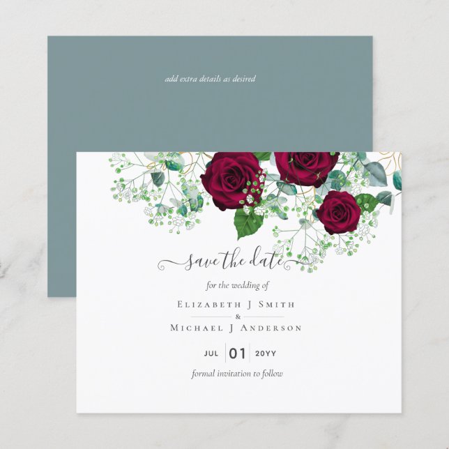 Papier BUDGET Bourgogne Rose Eucalyptus Mariage (Devant / Derrière)