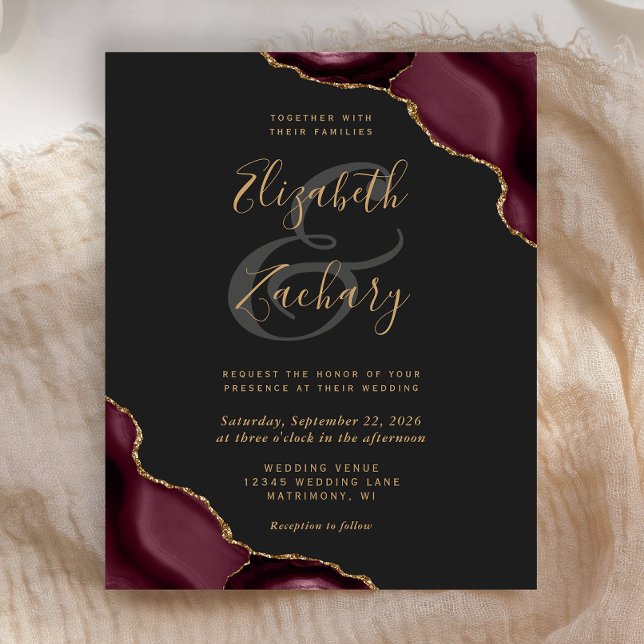 Papier Budget Bourgogne Rouge Agate Corners Mariage foncé (Créateur téléchargé)