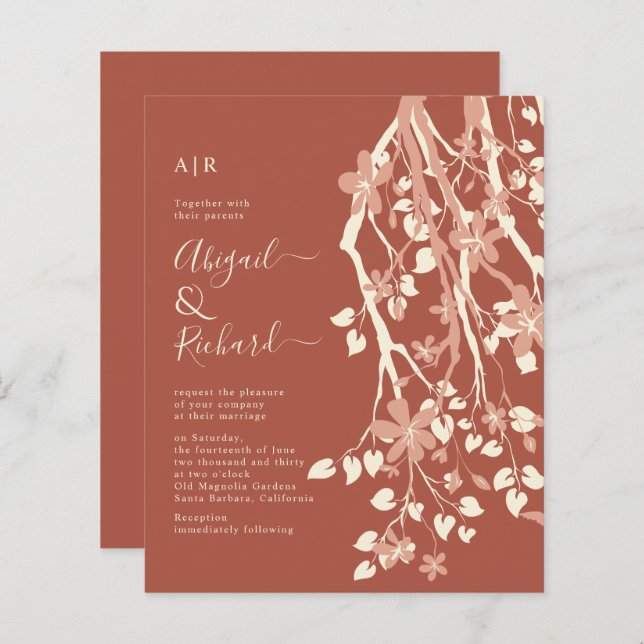 Papier BUDGET Branche fleurs terracota faire-part de mari (Devant / Derrière)