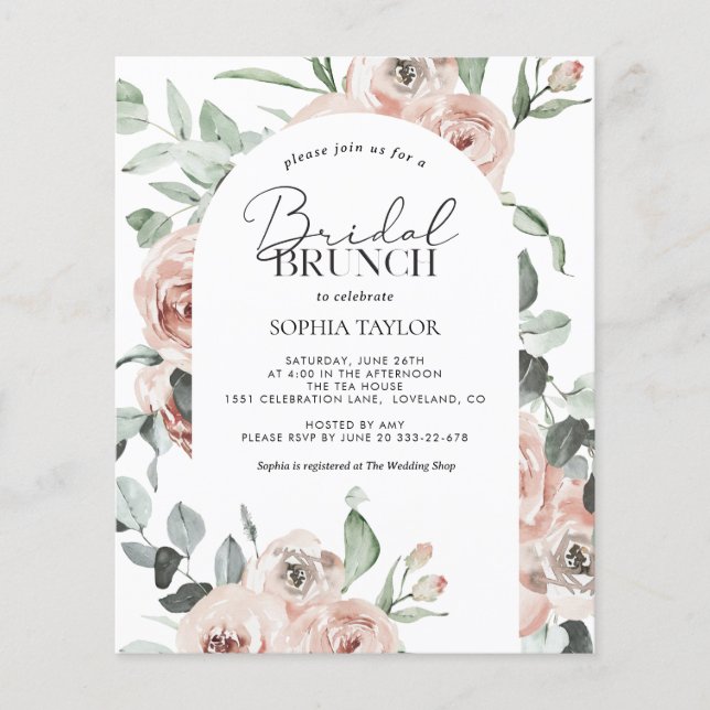Papier Budget Bridal Brunch Dusty Pink Invitation (Devant)