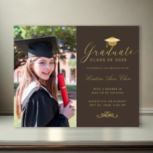 Papier Budget Brown Gold Formal Script Photo Graduation