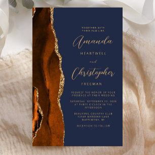 Papier Budget Brûlé Orange Or Agate Marine Mariage bleu