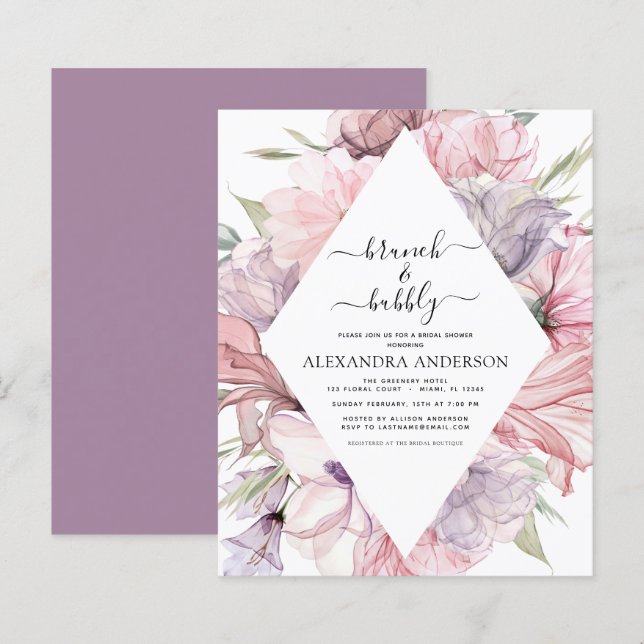 Papier Budget Brunch & Bubbly Boho Purple Fête des mariée (Devant / Derrière)