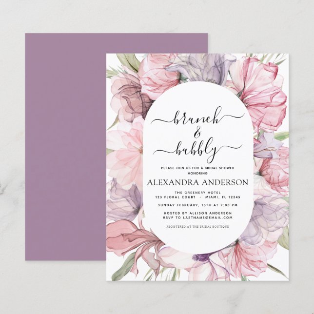 Papier Budget Brunch & Bubbly Boho Purple Fête des mariée (Devant / Derrière)