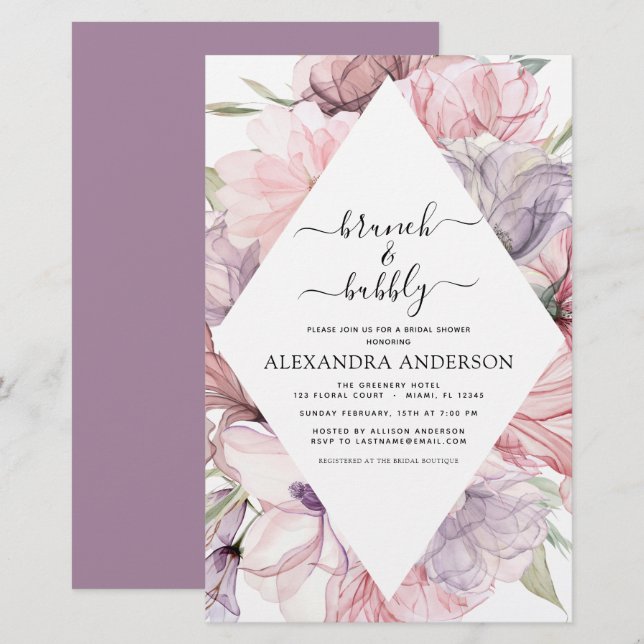 Papier Budget Brunch & Bubbly Boho Purple Fête des mariée (Devant / Derrière)
