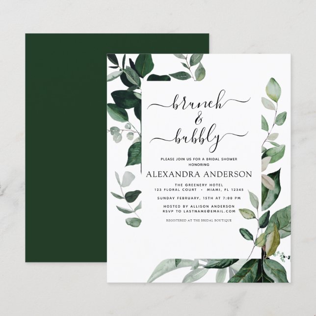 Papier Budget Brunch & Bubbly Fête des mariées verdure (Devant / Derrière)