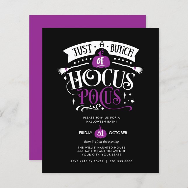 Papier BUDGET Bund'Hocus Pocus Halloween Bash Party (Devant / Derrière)