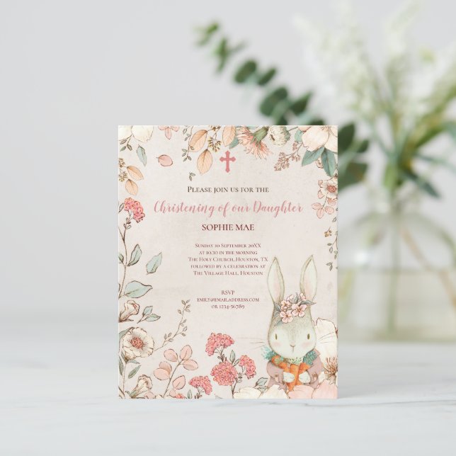 Papier Budget Bunny Photo Girl Christening Baptême Invita (Debout devant)