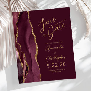 Papier Budget Burgundy Agate Gold Script Enregistrer la d