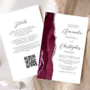Papier Budget Burgundy Argent Agate QR Code Mariage