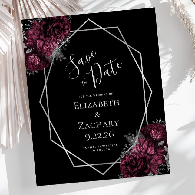 Papier Budget Burgundy Argent Floral Mariage noir (Créateur téléchargé)