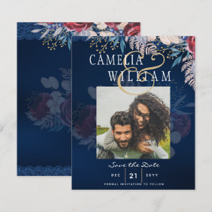 Papier Budget Burgundy Blue Floral dentelle Mariage SAVE 