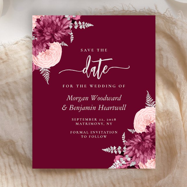 Papier Budget Burgundy Blush Floral Wedding Save the Date (Créateur téléchargé)