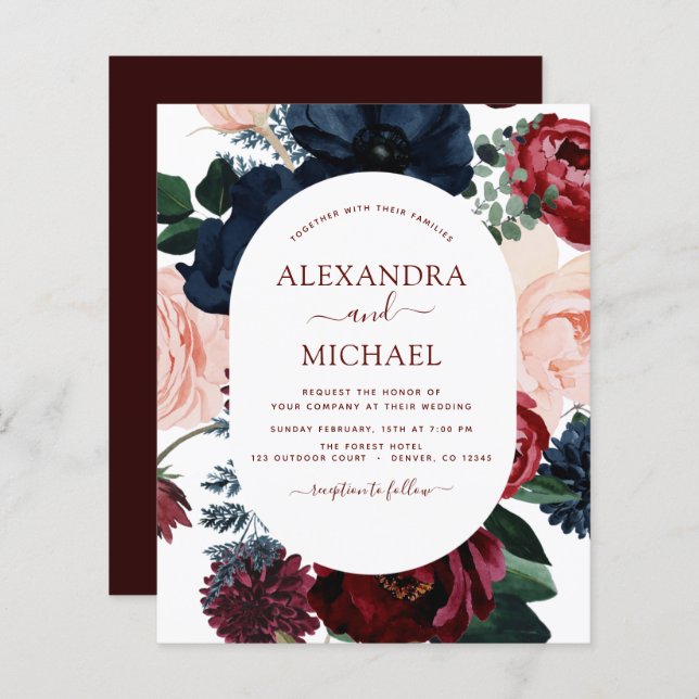 Papier Budget Burgundy Eucalyptus Floral Mariage (Devant / Derrière)