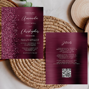 Papier Budget Burgundy Glam QR Code Faire-part de mariage