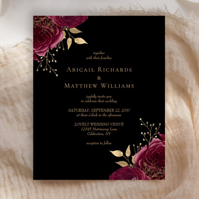 Papier Budget Burgundy Gold Floral Mariage noir (Créateur téléchargé)