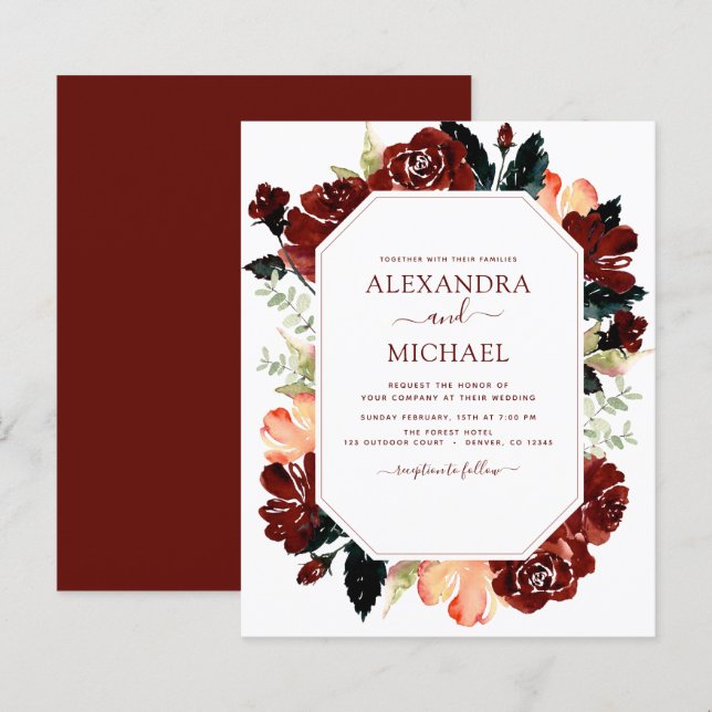 Papier Budget Burgundy Marine Bleu Floral Élégant Moderne (Devant / Derrière)