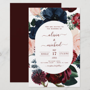 Papier Budget Burgundy Marine Blue Floral Mariage