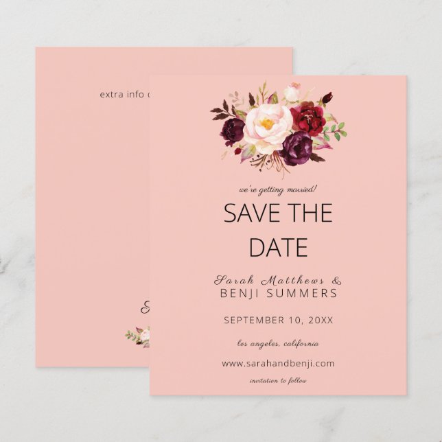 Papier Budget Burgundy Marsa Floral Économisez Date-Pink  (Devant / Derrière)