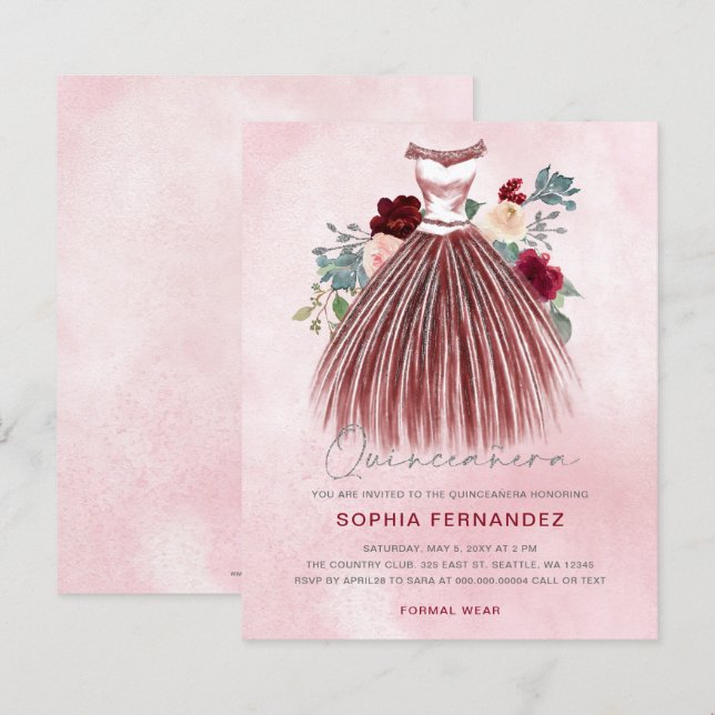 Papier Budget Burgundy parties scintillant en argent robe (Devant / Derrière)