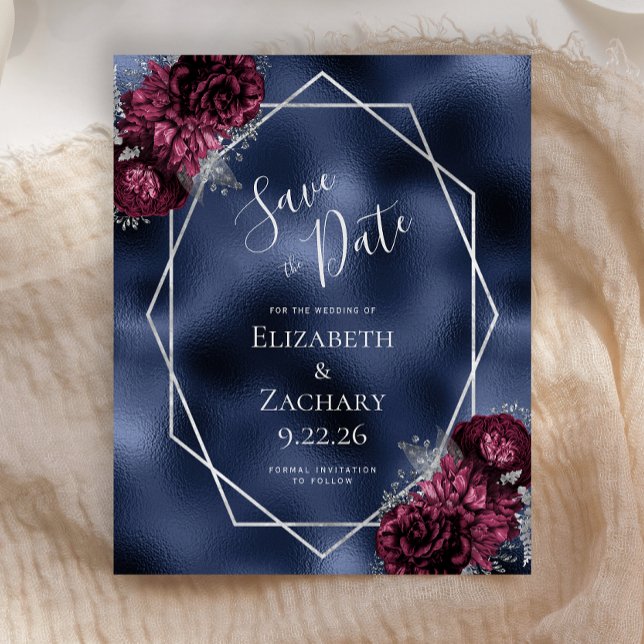 Papier Budget Burgundy Silver Floral Navy Enregistrer la  (Créateur téléchargé)