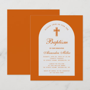 Papier Budget Burn Orange Girl Baptism Arch Invitation
