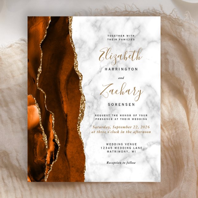 Papier Budget Burnt Orange Agate Marbre Mariage Invitatio (Créateur téléchargé)