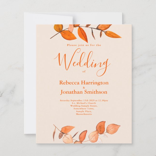 Papier Budget Burnt Orange Leaf Mariage RSVP Invitation (Devant)