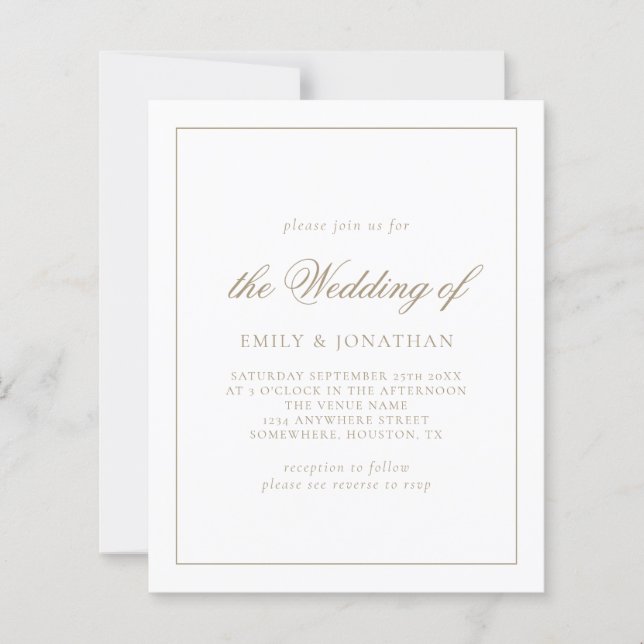 Papier Budget Calligraphie Champagne Gold Wedding invite (Devant)