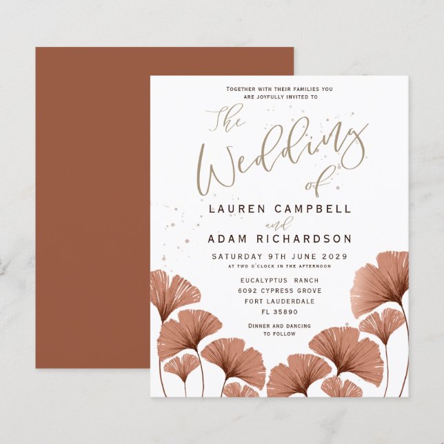 Papier Budget Calligraphie Terracotta Foliage Mariage (Devant / Derrière)