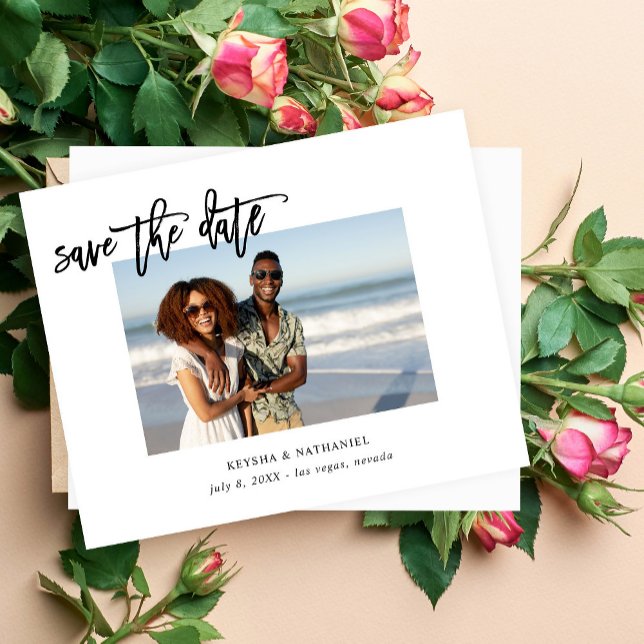 Papier Budget Calligraphie Uno Photo Enregistrer la date (Créateur téléchargé)