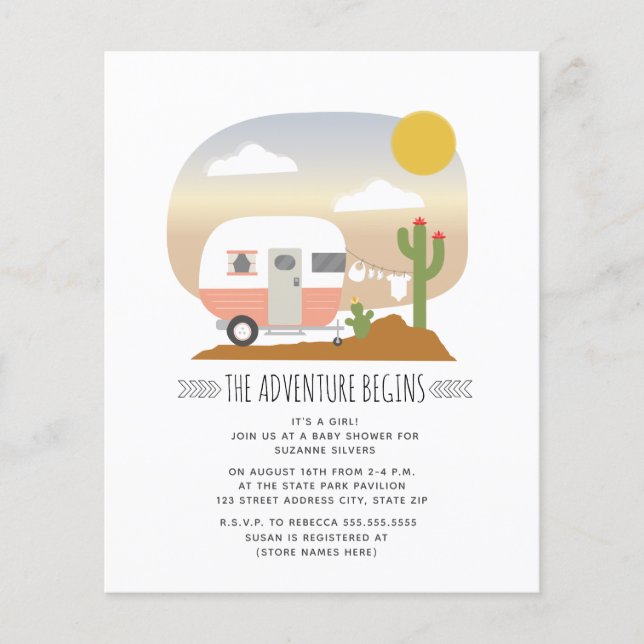 Papier Budget Camper Desert Girl Baby shower Invitation (Devant)
