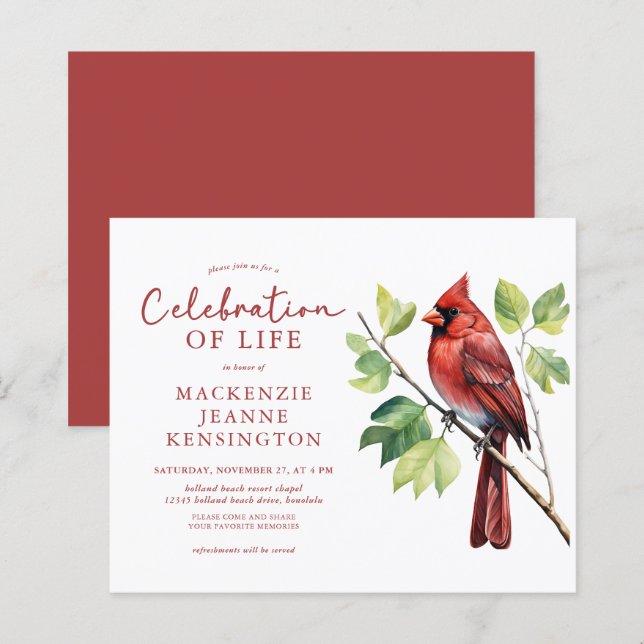 Papier Budget Cardinal Bird Celebration of Life Memorial (Devant / Derrière)