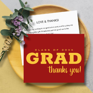 Papier Budget Cardinal Red and Gold Grad Merci Note