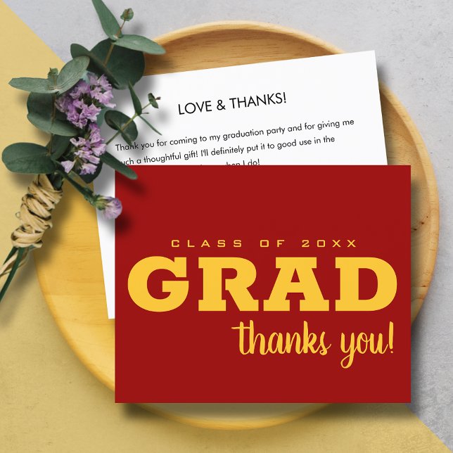 Papier Budget Cardinal Red and Gold Grad Merci Note (Créateur téléchargé)