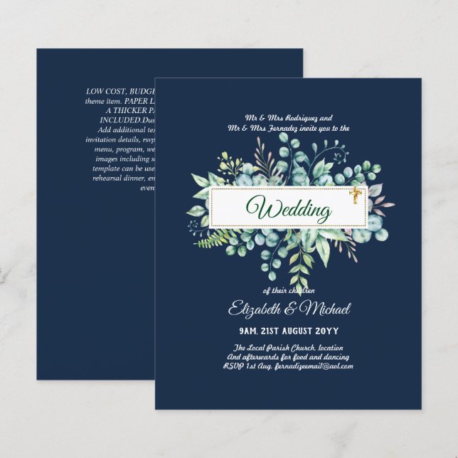 Papier Budget CATHOLIQUE MARIAGE chrétien INVITATIONS ver (Devant / Derrière)
