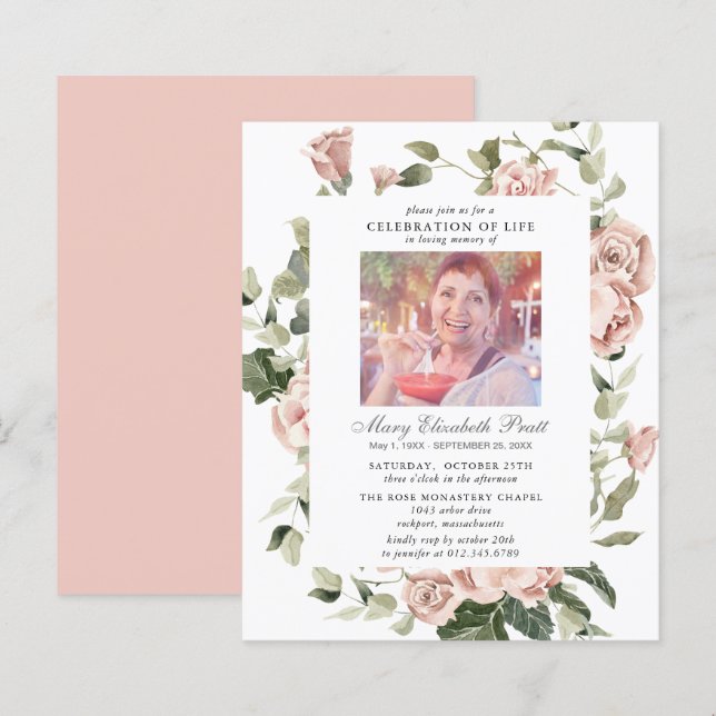 Papier Budget Célébration de la vie rose florale photo (Devant / Derrière)
