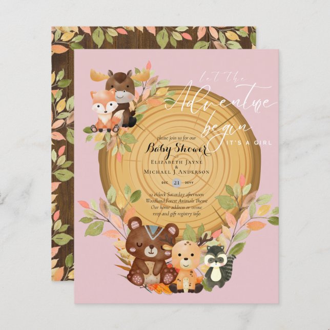 Papier BUDGET C'EST UN Baby shower DE FEMME EN BOIS ANIMA (Devant / Derrière)