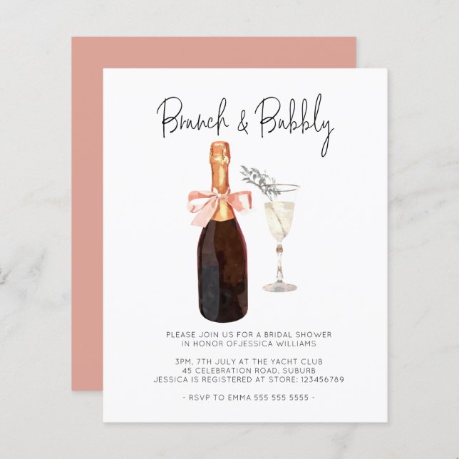 Papier Budget Champagne Brunch & Fête des mariées Bubbly (Devant / Derrière)