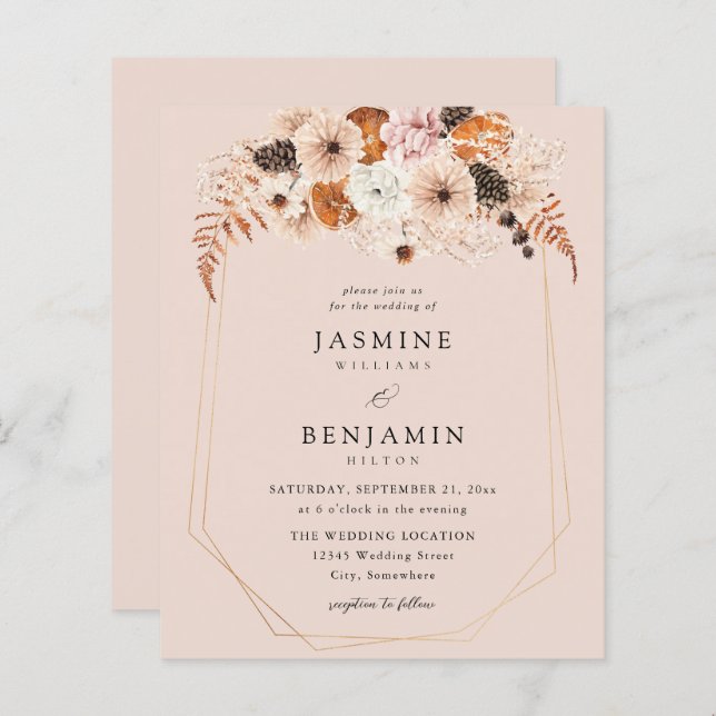 Papier Budget ChampagneBeigeOrangeRustique Mariage Floral (Devant / Derrière)