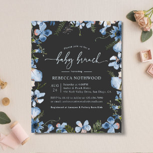 Papier Budget Charcoal Blue Floral Baby Brunch Invitation