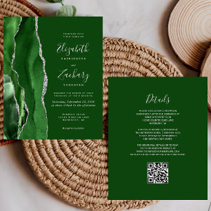 Papier Budget Chasseur Vert Agate Argent QR Code Mariage