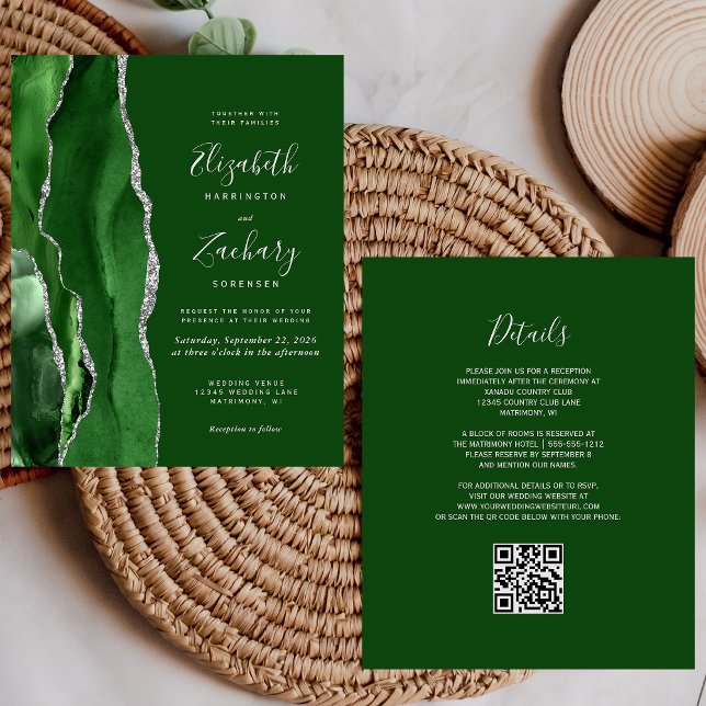 Papier Budget Chasseur Vert Agate Argent QR Code Mariage (Créateur téléchargé)