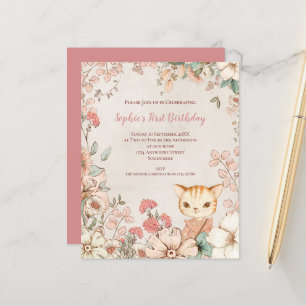 Papier Budget Chat Floral 1er Anniversaire Invitation fil