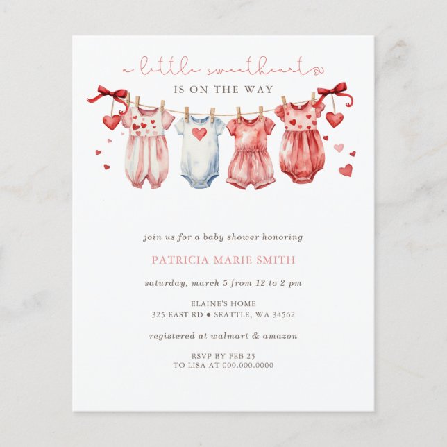 Papier Budget Chérie Valentines Baby shower fille (Devant)