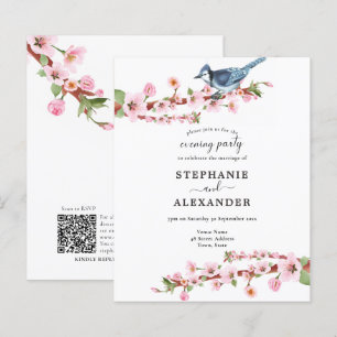 Papier Budget Cherry Blossom Bird QR Soirée Invitation