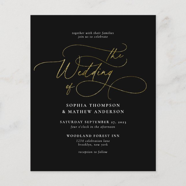 Papier BUDGET Chic Black Gold QR Code Tout en un Mariage (Devant)